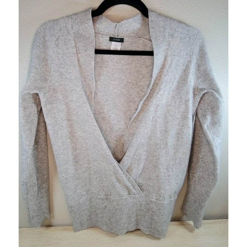 J.Crew Wool Cashmere Wrap Sweater Gray Size Small V-Neck‎ Long Sleeve